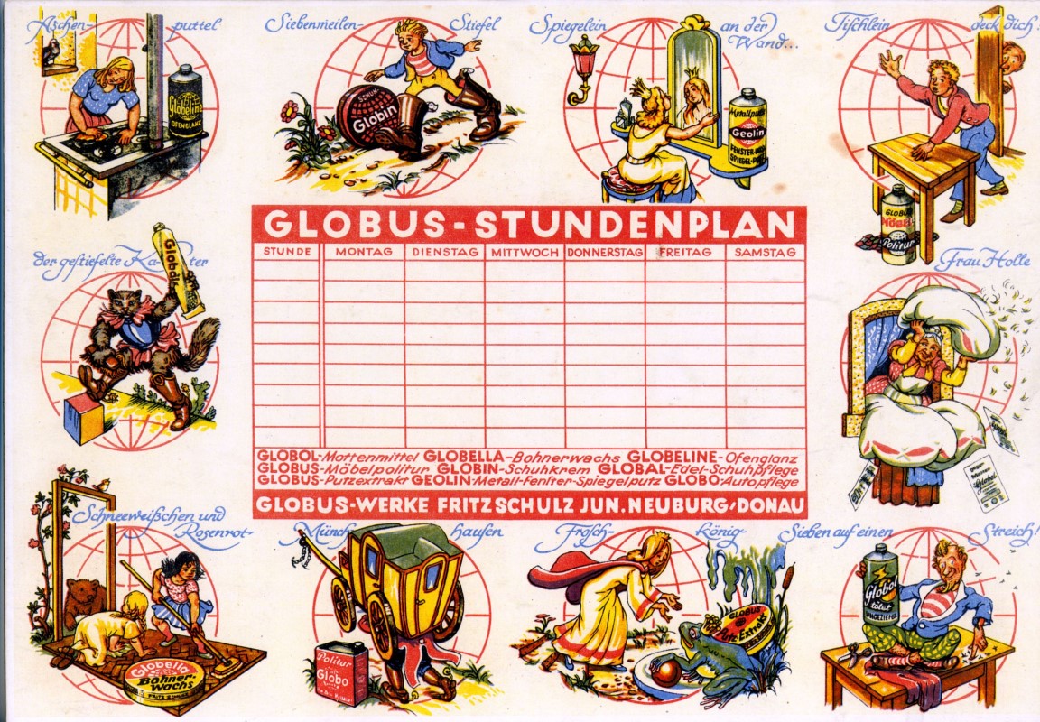 Stundenplan um 1955 mit Szenen aus verschiedenen Mrchen
