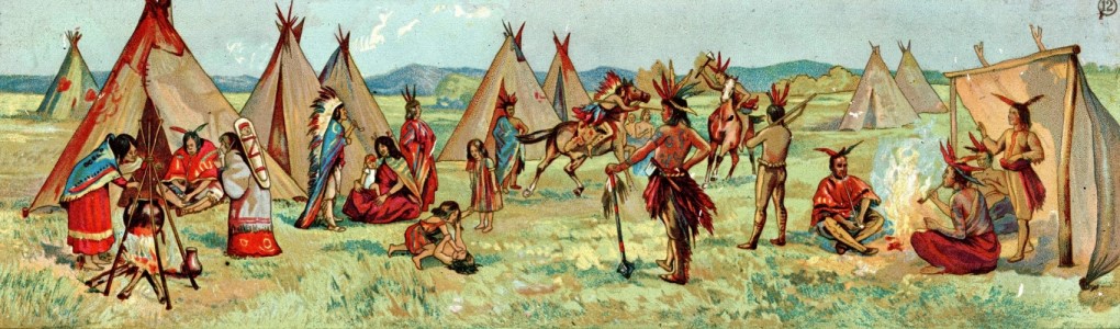 „Bei den Indianern“; vergrertes Glasschiebebild fr die Laterna magica aus der Zeit um 1890 (Foto: Udo Kleinfelder, Lohr)