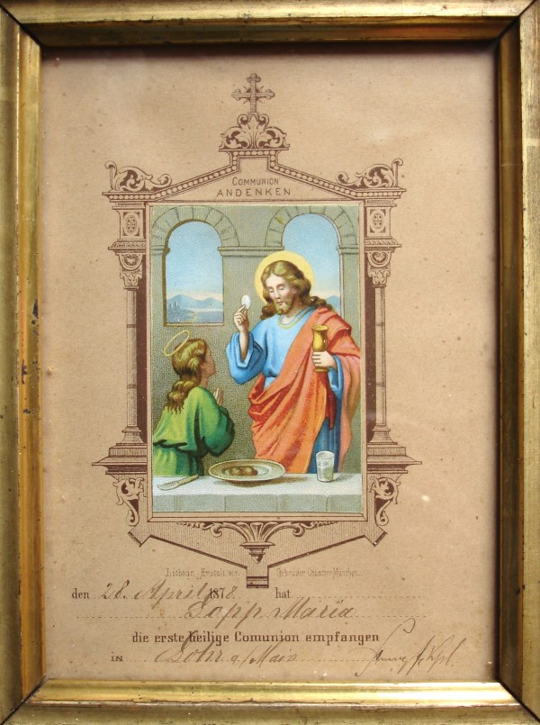 Offizielles Erinnerungsbild des Lohrer Pfarramtes 1878 fr die Kommunikantin Maria Sopp