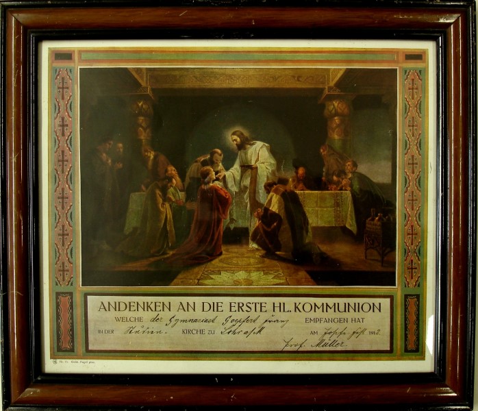 Offizielles Erinnerungsbild des Lohrer Pfarramtes 1912 fr den Kommunikanten Franz Goepfert