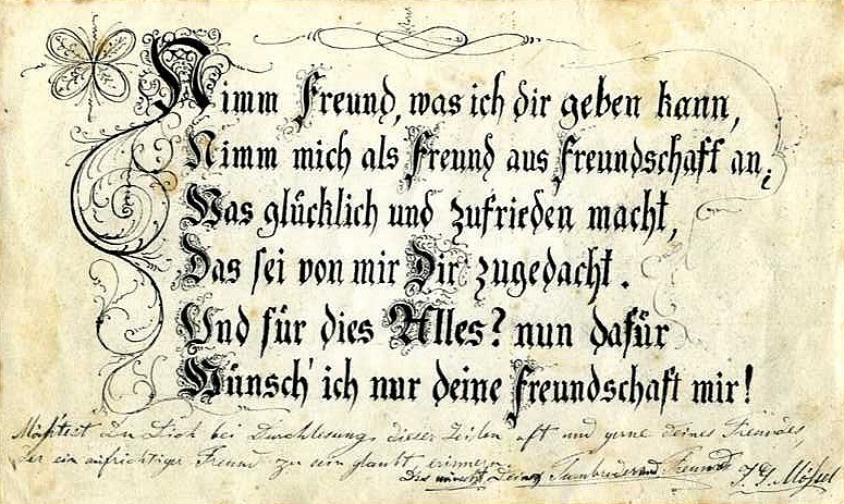 Gedrucktes Blatt fr ein Stammbuch, um 1845.