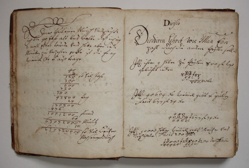 Doppelseite in dem handgeschriebenen Lohrer Rechenbuch aus dem Jahr 1747