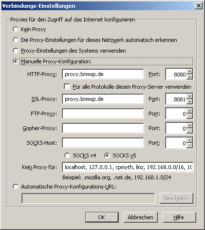 Proxy-Einstellungen im Firefox